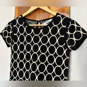 Max Mara Wool Blend Short Sleeve Retro Circles A-Line Stretch Sweater Dress